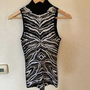 Cache sequined mockneck top